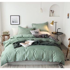 Duvet Cover Set 3PCS with Zipper Closure  Modern Printed Comforter green